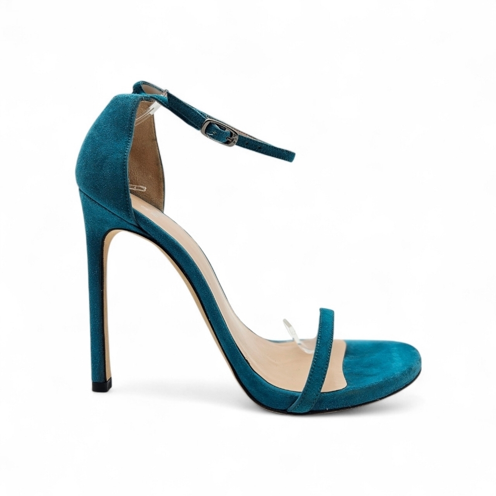 Stuart Weitzman The Nudist Collection Teal Suede Heel w Ankle Strap Size 8